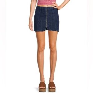 NWT Free People Layla High Waisted Front Zipper Denim Mini Skirt Size 12